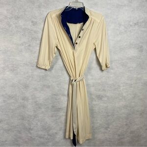 Cream Button-Up Dress with Blue Accents